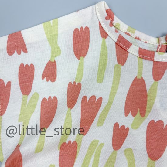 Платье хлопковое, Молочное, с тюльпанами