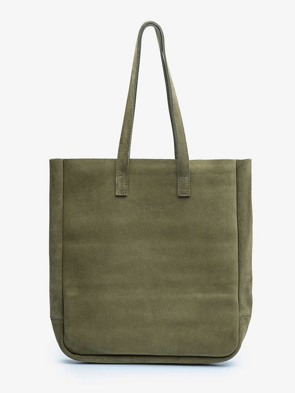 сумка шоппер хаки на молнии замша