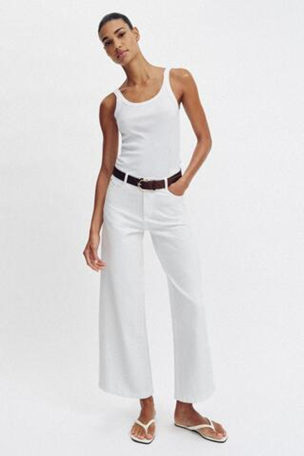 ZARA ДЖИНСЫ WIDE LEG УКОРОЧЕННЫЕ С ВЫСОКОЙ ПОСАДКОЙ И РЕМНЕМ, БЕЛЫЙ