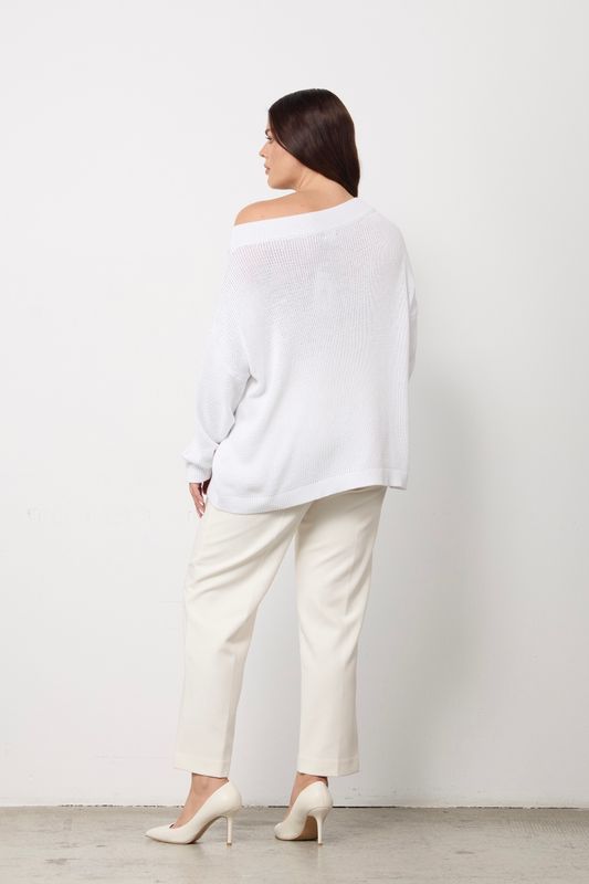 Джемпер вязаный на одно плечо, белый