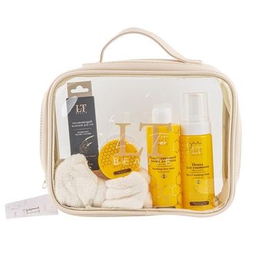 Набор по уходу за лицом для сухой кожи(тоник 1190,крем 1244,пенка 1251,бальзам 1756,повязка -бант белая,сумка-органайзер) La and Te beaute LT-CB8
