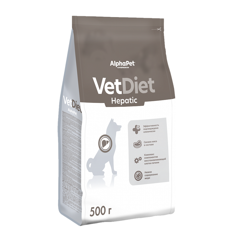Уценка! Срок 06.08.26/ Сухой диетический корм AlphaPet VetDiet HEPATIC для взрослых собак всех пород при заболеваниях печени