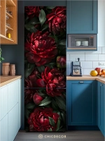 Наклейка интерьерная на холодильник Пионы темные