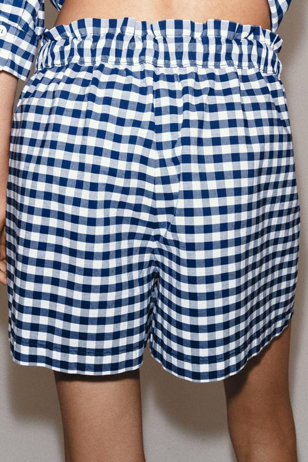 ZARA ШОРТЫ В КЛЕТКУ ВИШИ — ZW COLLECTION, БЕЛЫЙ/МОРСКОЙ СИНИЙ