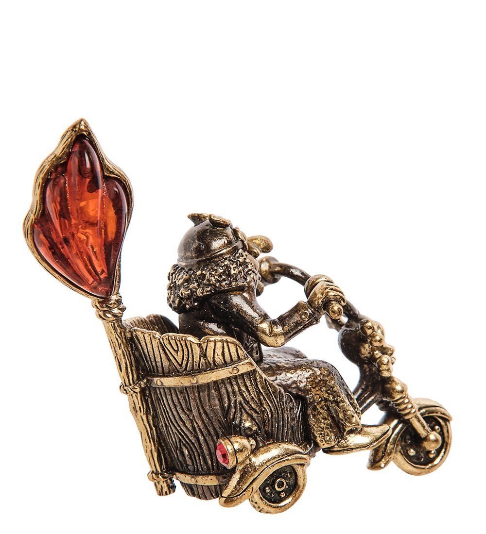 Народные промыслы AM-2840 Фигурка «Бабуся Ягуся на мотоцикле» (латунь, янтарь)