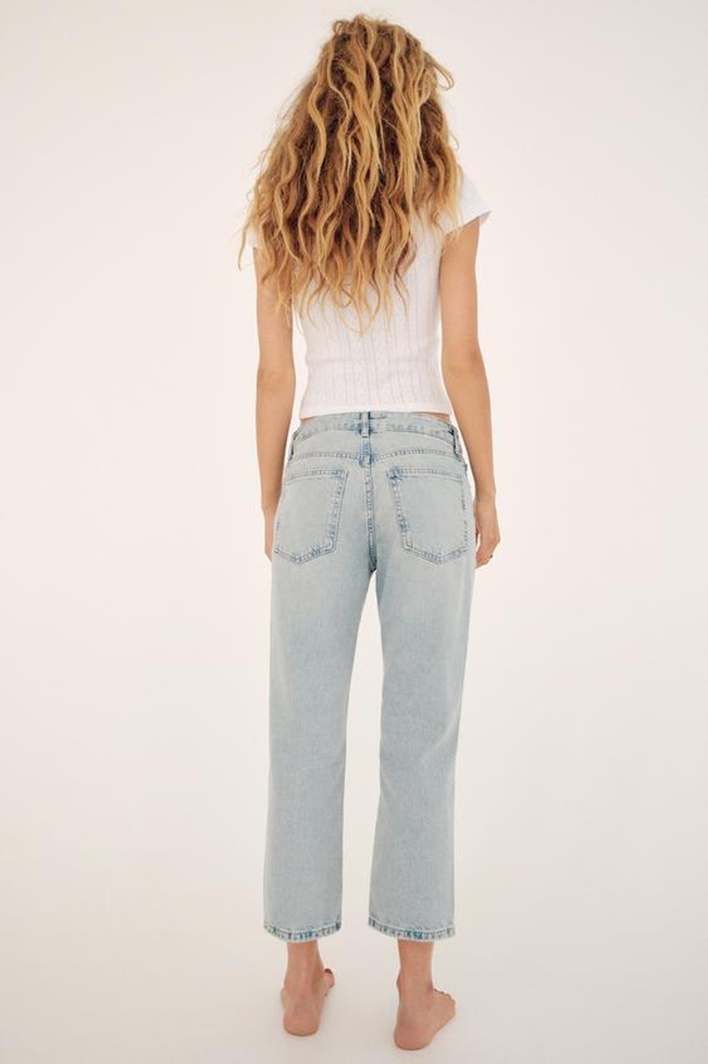 ZARA ДЖИНСЫ TRF CROPPED ПРЯМОГО КРОЯ С НИЗКОЙ ПОСАДКОЙ, ГОЛУБОЙ