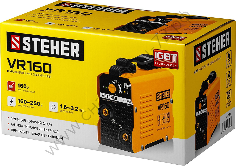 STEHER ММА, 160 А, сварочный аппарат инверторный, макс. электрод Ø 3.2 мм (VR-160)