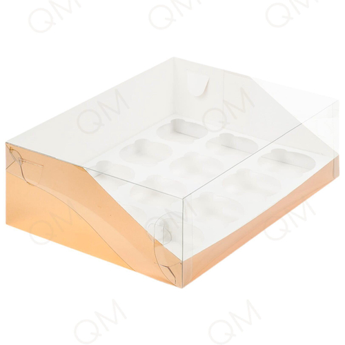 Коробка под капкейки с пластиковой крышкой 310*235*100 мм (12) (золото), 10шт