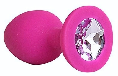 Ярко-розовая анальная пробка с сиреневым кристаллом - 9,5 см. (Цвет: сиреневый)