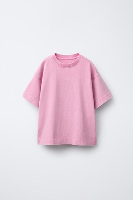 ZARA ФУТБОЛКА HEAVY WEIGHT ИЗ ТКАНИ С ЭФФЕКТОМ ПОТЕРТОСТИ, РОЗОВЫЙ
