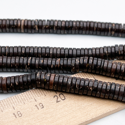 Кокосовая скорлупа бусины, цвет кофейный, размер около 1,8*7 мм, цена за отрезок 19 см (1/2 нити)