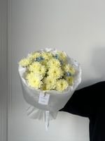 Букет из хризантемы в сливочном оттенке и оксипеталума