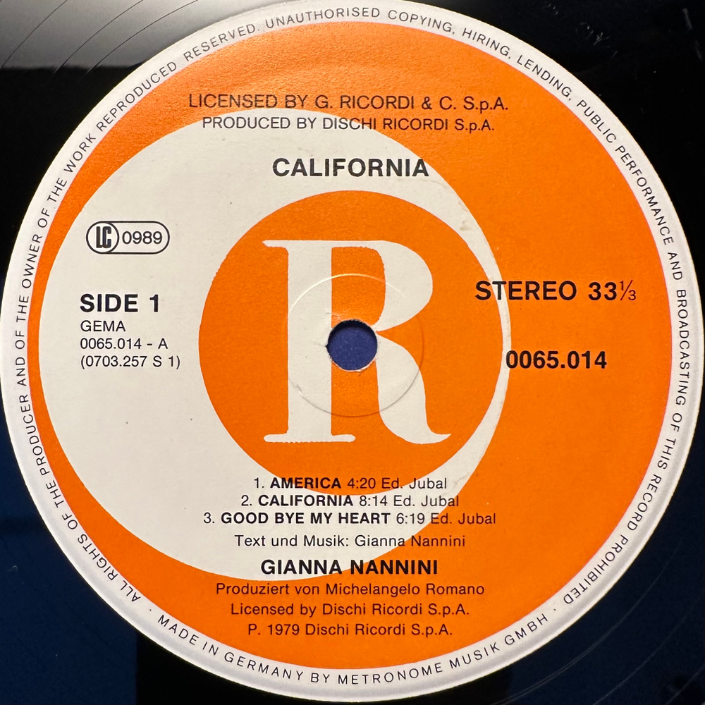 Gianna Nannini - California (Германия 1979г.)