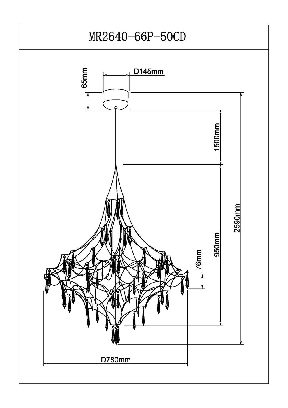 Подвесная люстра светодиодная с пультом и хрустальными подвесками K9 MyFar Allegria MR2640-66P-50СD