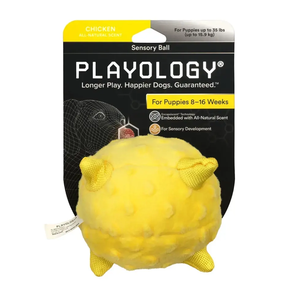 Playology puppy sensory ball сенсорный плюшевый мяч для щенков с ароматом курицы, 11 см, желтый