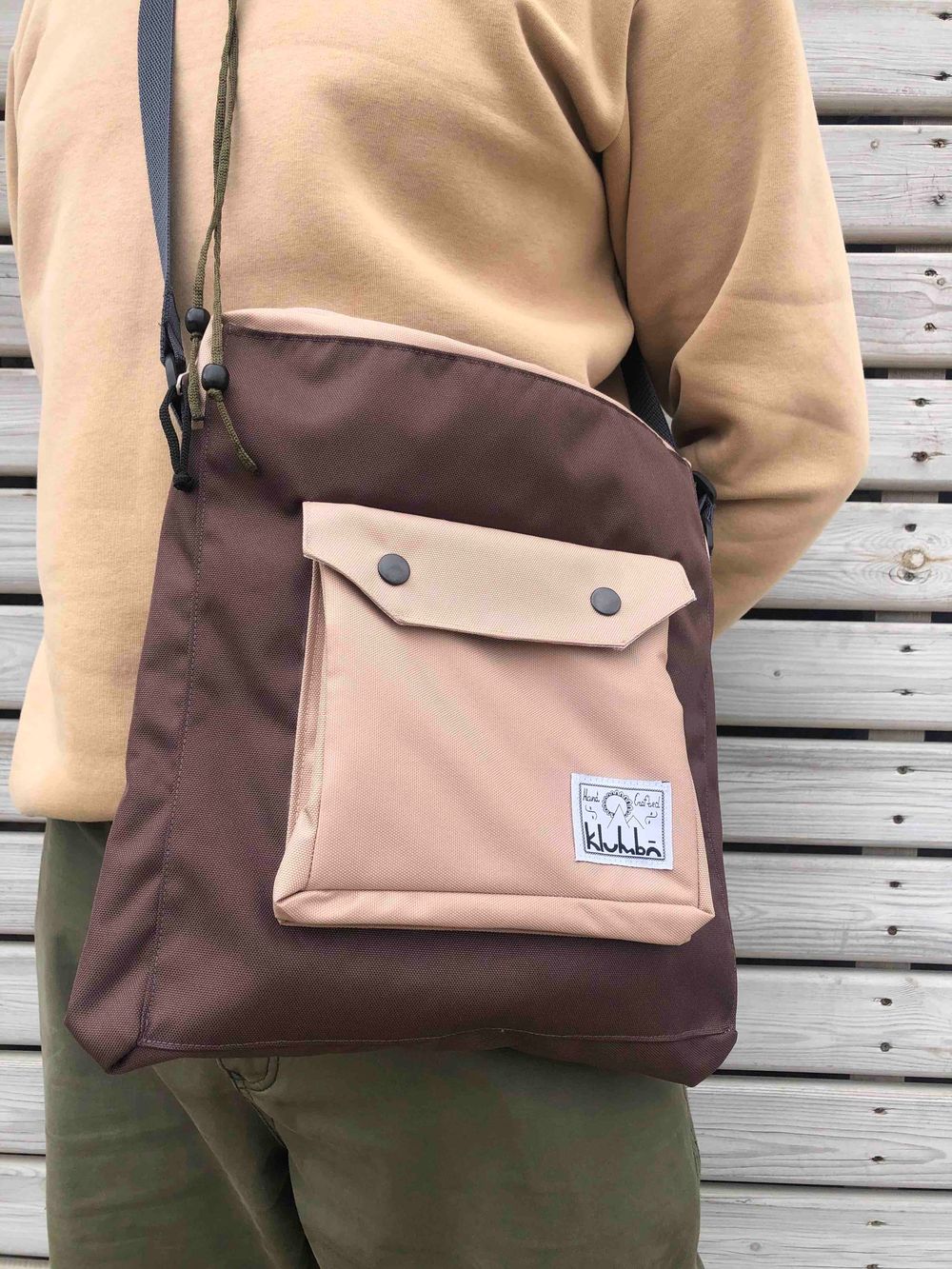 Сумка Klumba Messenger Комбинация 1 ручной работы L Коричнево-бежевая
