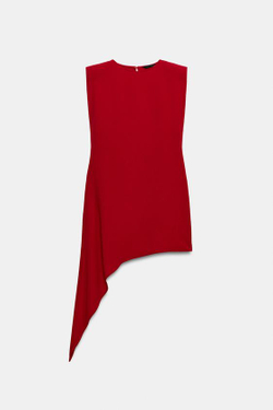 ZARA КОРОТКОЕ АСИММЕТРИЧНОЕ ПЛАТЬЕ С ПОДПЛЕЧНИКАМИ, КРАСНЫЙ