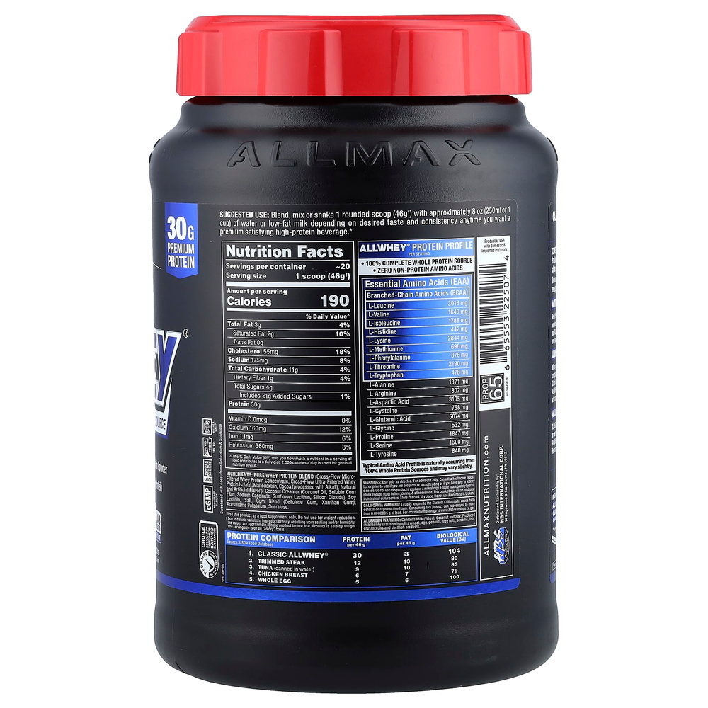 ALLMAX, CLASSIC ALLWHEY®, 100% сывороточный протеин, со вкусом шоколада, 907 г (2 фунта)