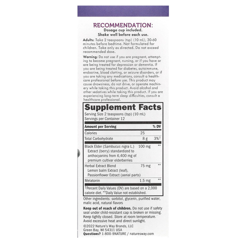 Nature's Way, Sambucus, NightTime, стандартизированная бузина, 120 мл (4 жидк. унции)