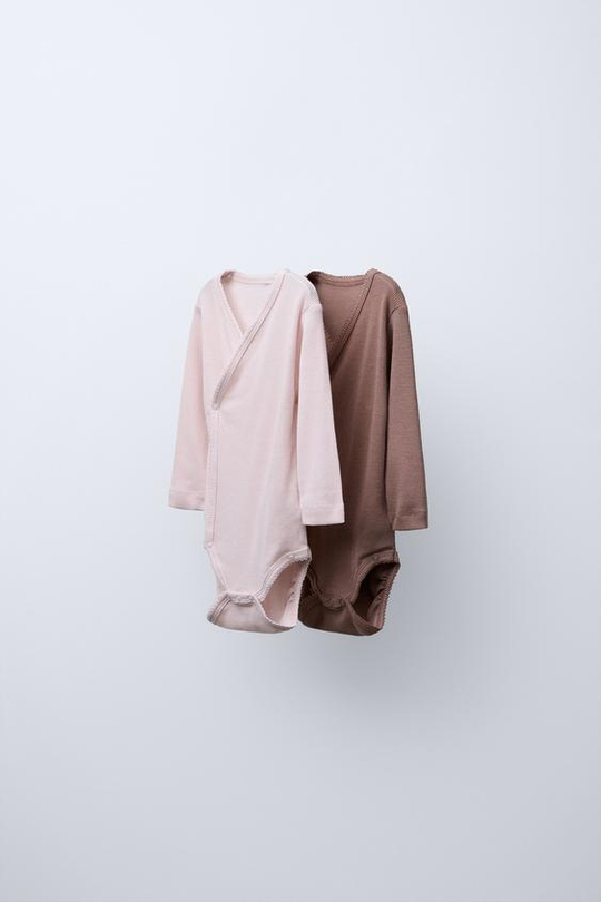 ZARA НАБОР ИЗ ДВУХ БОДИ ИЗ СМЕСОВОЙ МЕРИНОСОВОЙ ШЕРСТИ С ВЫРЕЗОМ КИМОНО, КОРИЧНЕВЫЙ