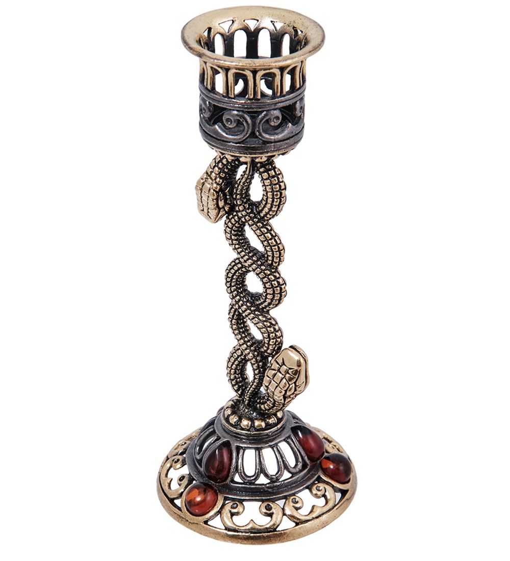 Народные промыслы AM-4015 Подсвечник «Змеи Переплетение « (латунь, янтарь)