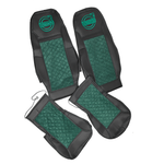 Чехлы VOLVO FH-12 после 2003 года: два высоких сиденья, ремни из сиденья (есть вырезы под ремень) (экокожа, черный, зеленая вставка)