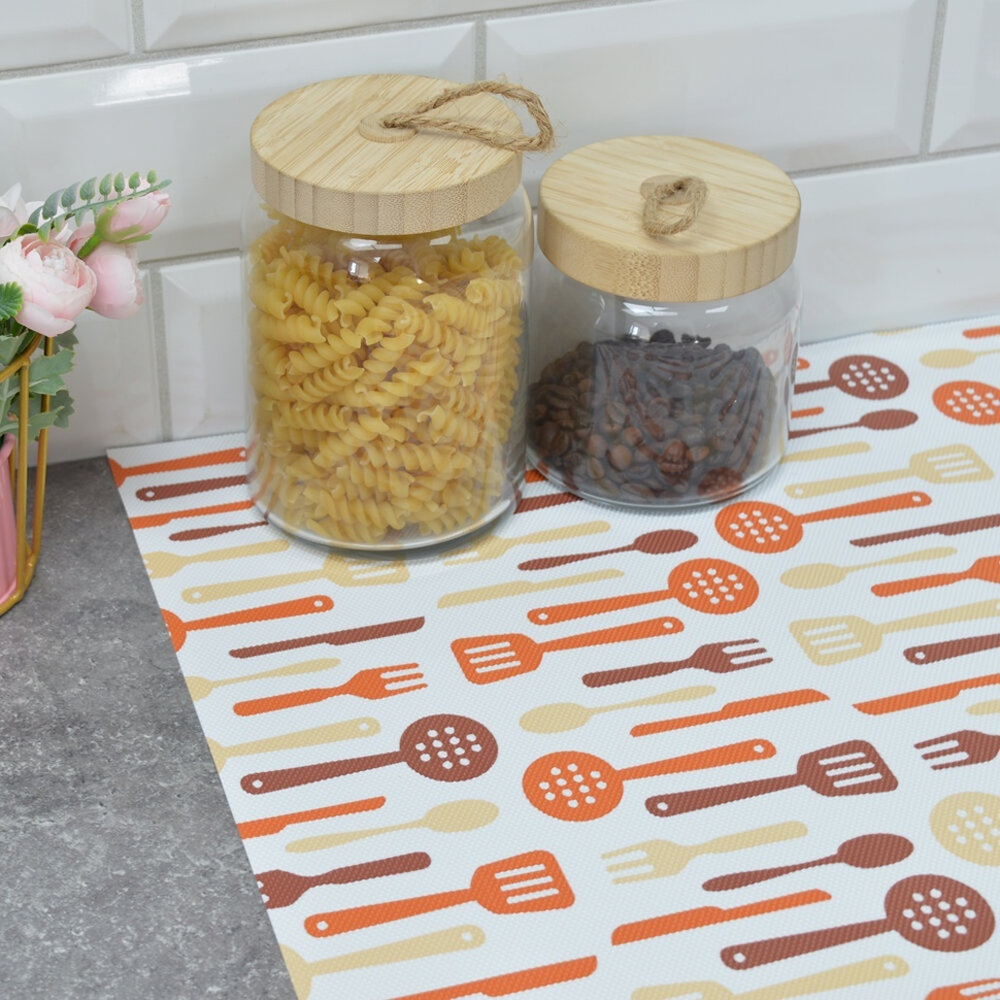 Коврик для кухонных ящиков в рулоне 45*150см "Ложки-вилки", оранжевый