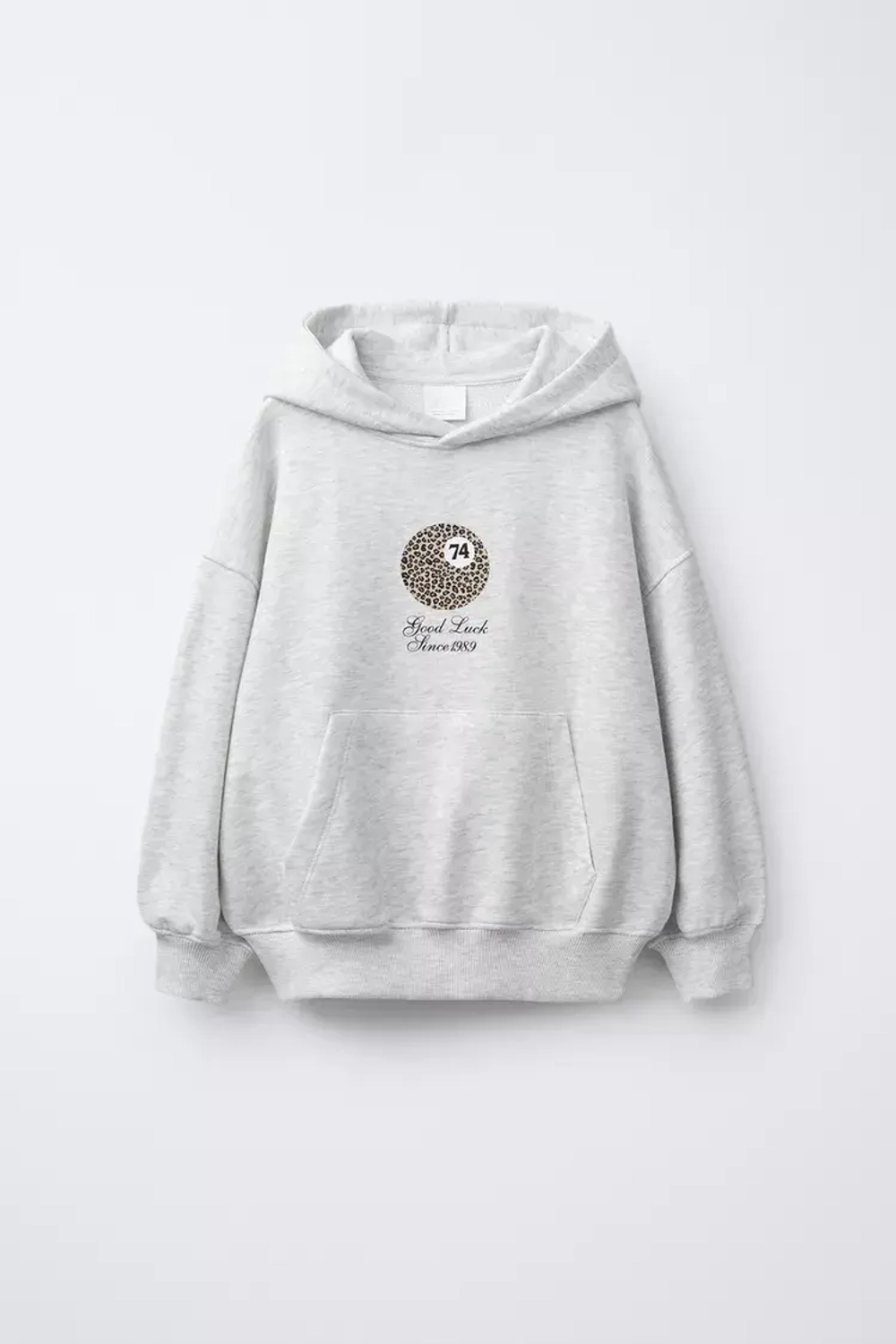 ZARA ХУДИ С КАПЮШОНОМ И ПРИНТОМ «БИЛЬЯРДНЫЙ ШАР», СЕРЫЙ МЕЛАНЖ
