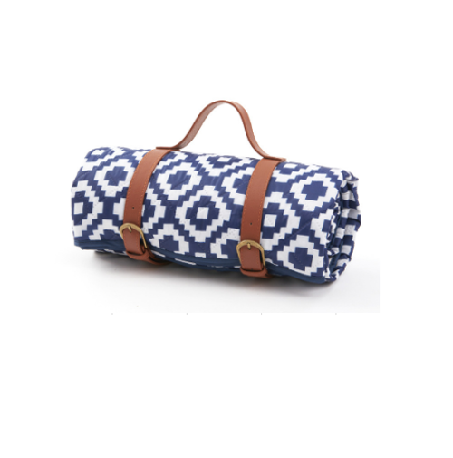 Покрывало на кожаном ремешке с принтом, синее