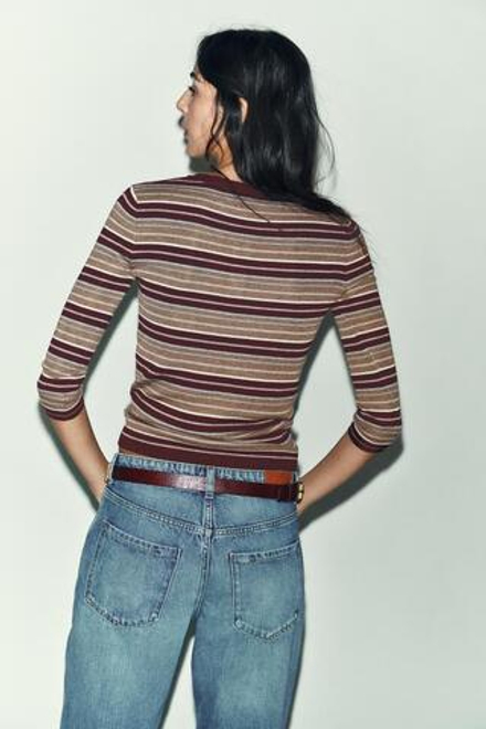 ZARA ФУТБОЛКА В ПОЛОСКУ С ДЛИННЫМ РУКАВОМ, РАЗНОЦВЕТНЫЙ