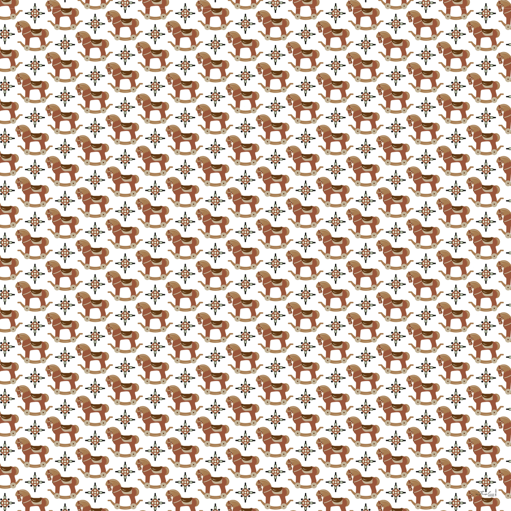 Шаль 120*120см, ЛОШАДКИ на белом