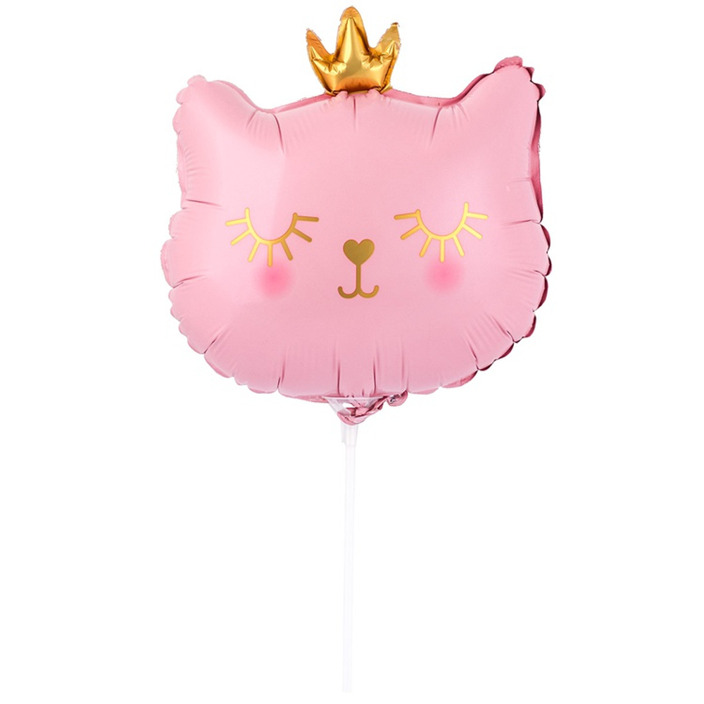 Шар Фольгированный Голова кошки в короне (Розовый)