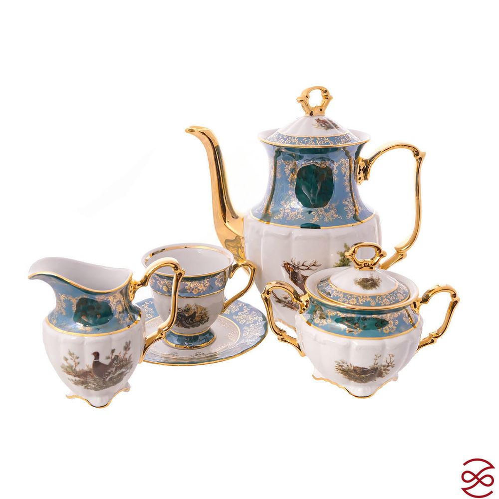Кофейный сервиз Repast Охота зеленая Мария-тереза 15 предметов на 6 персон
