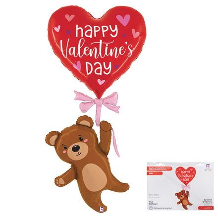 G 69 Мишка на сердечке в упаковке / Valentine Balloon Bear / 1 шт /, Фольгированный шар Ж5