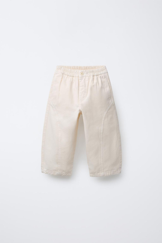 ZARA ХОЛЩОВЫЕ БРЮКИ BALLOON, ЭКРЮ