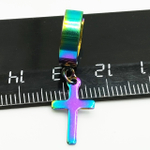 Серьга кольцо с подвеской "Крест" для пирсинга уха. Сталь 316L, радужное анодирование. Цена за одну штуку.