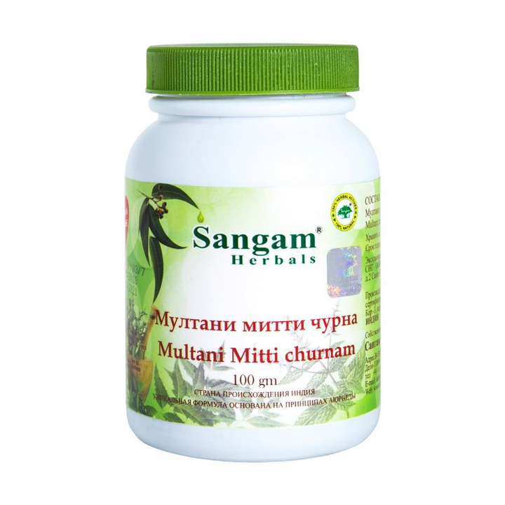 Маска Sangam Herbals Multani Mitti churnam Мултани митти чурна смесь сухого растительного сырья 100 г