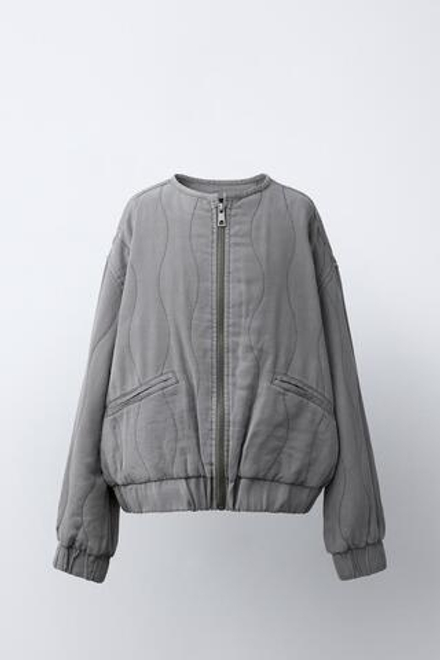 ZARA СТЕГАНАЯ КУРТКА СВОБОДНОГО КРОЯ, АНТРАЦИТОВО-СЕРЫЙ