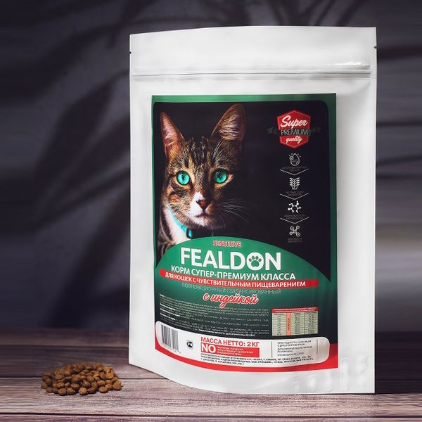 Сухой корм Fealdon Sensitive Super Premium для кошек c чувствительным пищеварением, с индейкой