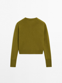 Massimo Dutti Короткий кардиган с обтяжными пуговицами, оливковый