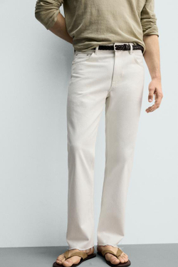 ZARA ДЖИНСЫ STRAIGHT FIT С НЕОБРАБОТАННЫМ КРАЕМ, БЕЛЫЙ
