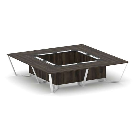 Steel Meet Стол переговорный квадратный KMK-PR.B.SP-16K Дуб Мали/Графит Глянец/Металл Белый 3200*320