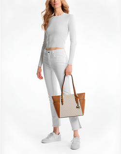 Шоппер Michael Kors Charlotte Large Logo and Leather Top-Zip | Бежевый с песочным