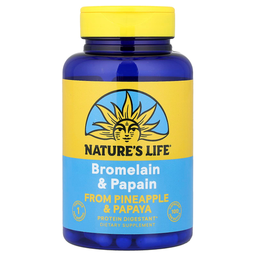 Nature's Life, бромелаин и папаин, 100 капсул
