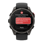 Cпортивные часы Garmin fenix 8 Pro, 47 мм, AMOLED, титан с DLC, сапфир, силиконовый ремешок цвета «чёрный/серый» Тёмно-серый безель из титана с DLC-покрытием, AMOLED-дисплей. Ремешок с классической застёжкой — на запястье обхватом 125–208 мм