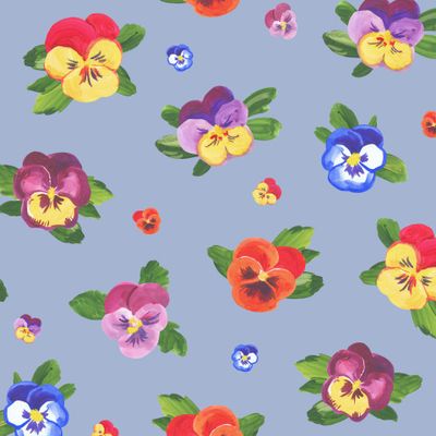 Разноцветные анютины глазки на серо-голубом