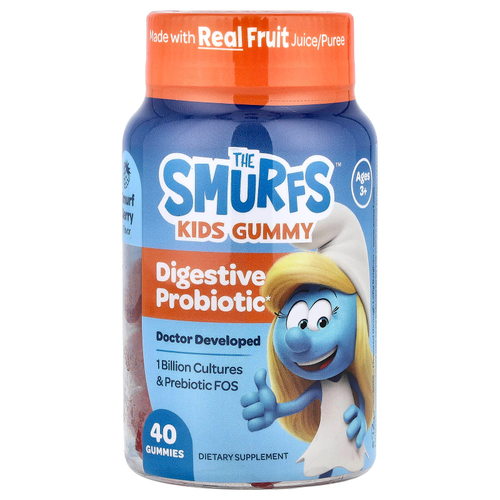 The Smurfs, жевательный пробиотик для пищеварения, для детей от 3 лет, ягодный вкус, 40 жевательных конфет