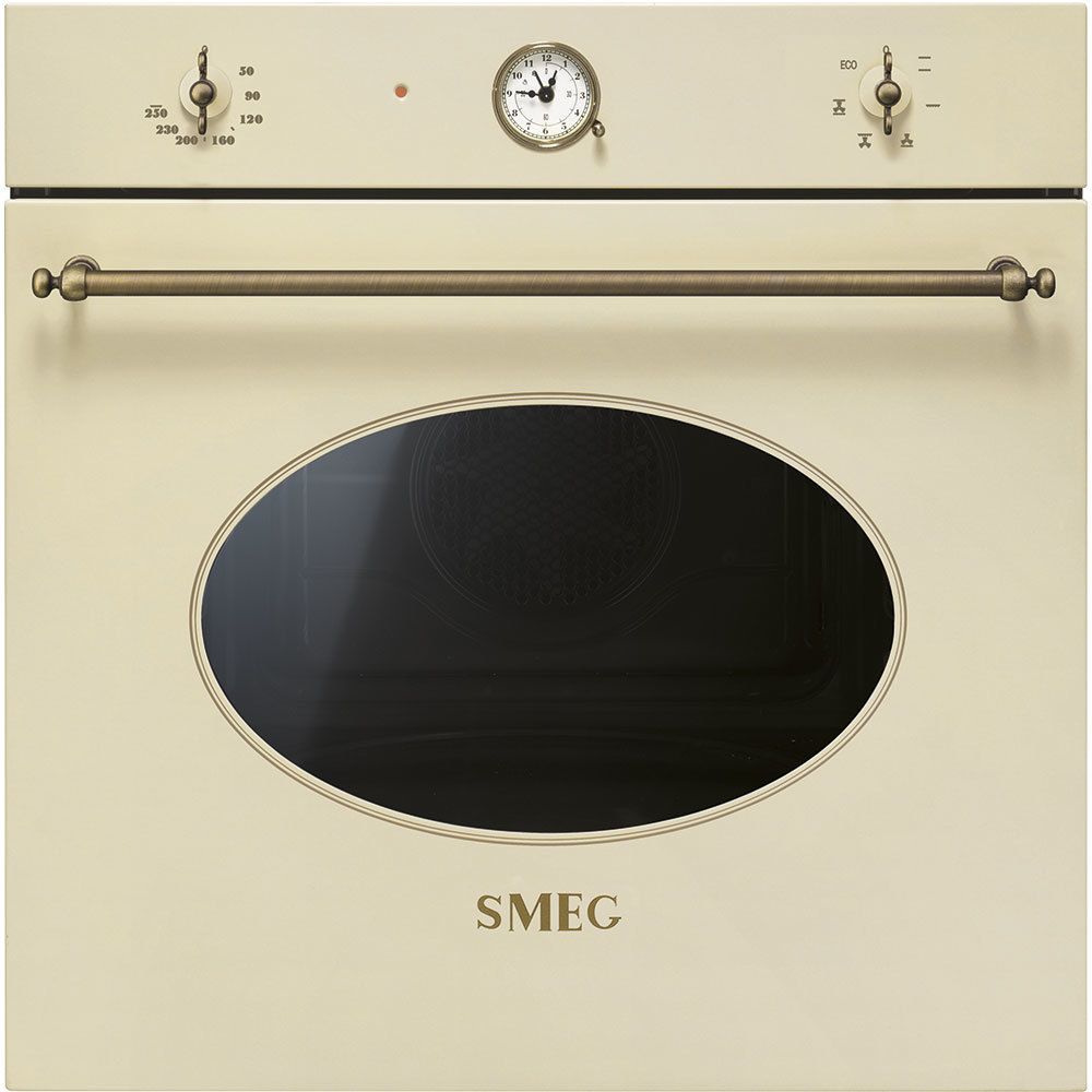 Smeg Coloniale Многофункциональный духовой шкаф, 60см, 6 функций, кремовый, фурнитура латунная