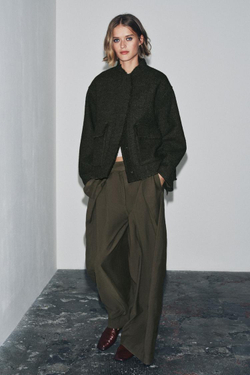 ZARA КУРТКА ИЗ РЕЛЬЕФНОЙ ТКАНИ С ШЕРСТЬЮ — ZW COLLECTION, ХАКИ