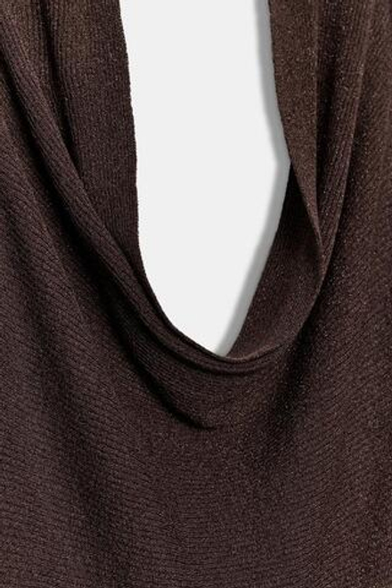 ZARA ТОП ХАЛТЕР В РУБЧИК С БЛЕСТЯЩЕЙ НИТЬЮ, КОРИЧНЕВЫЙ